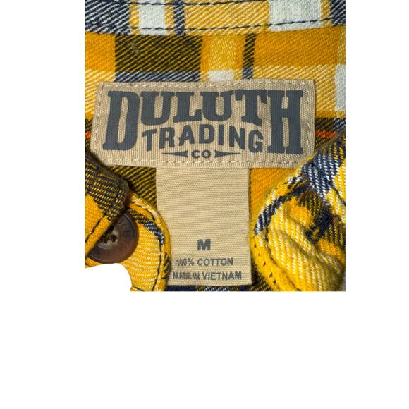 Duluth Trading Co Yellow Plaid Flannel Shirt Medium Cotton Long Sleeve Workwear - Picture 3 of 6